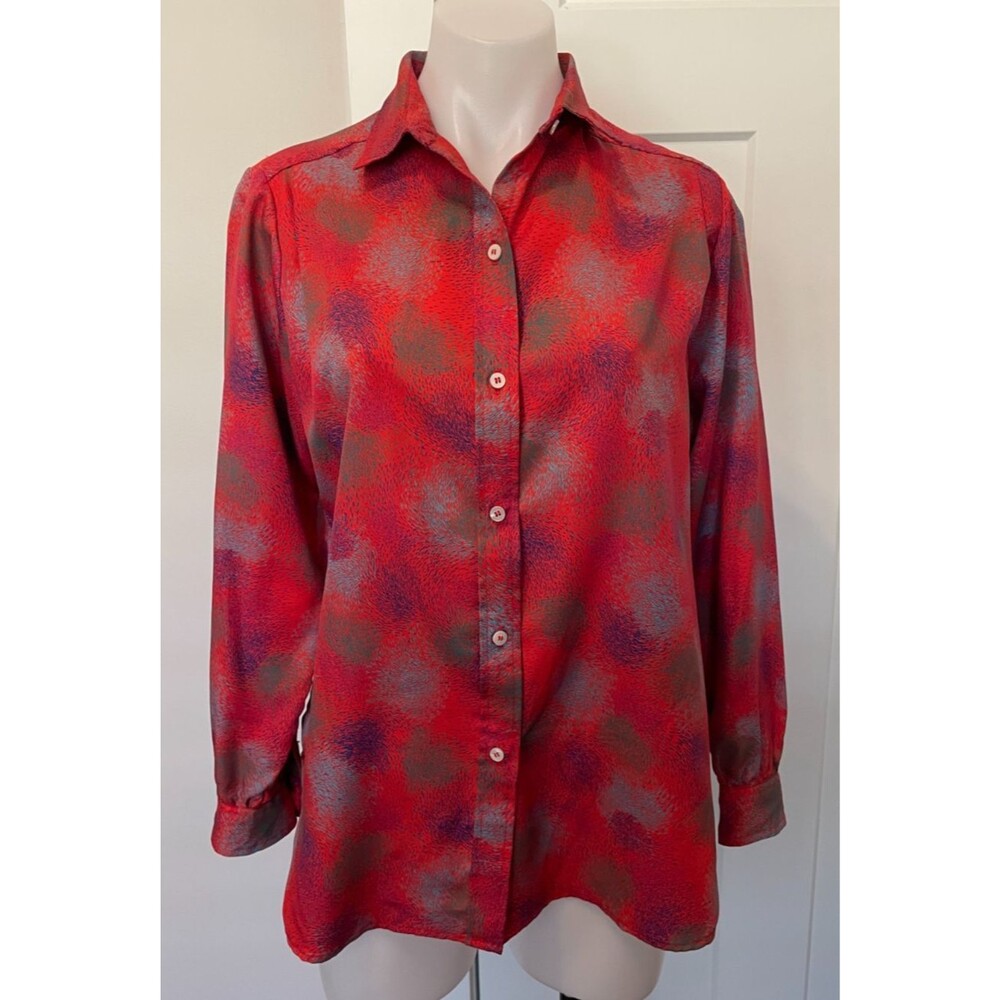 EVAN-PICONE Vintage Blouse RED Purple Button Union Label Made in USA Size 14